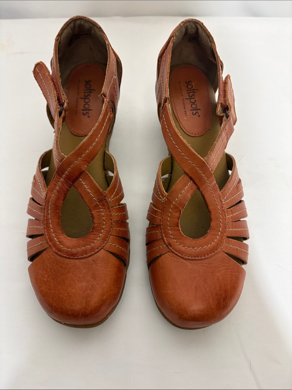 Softspots Women's Brown Leather Strappy Closed-Toe Low Heels